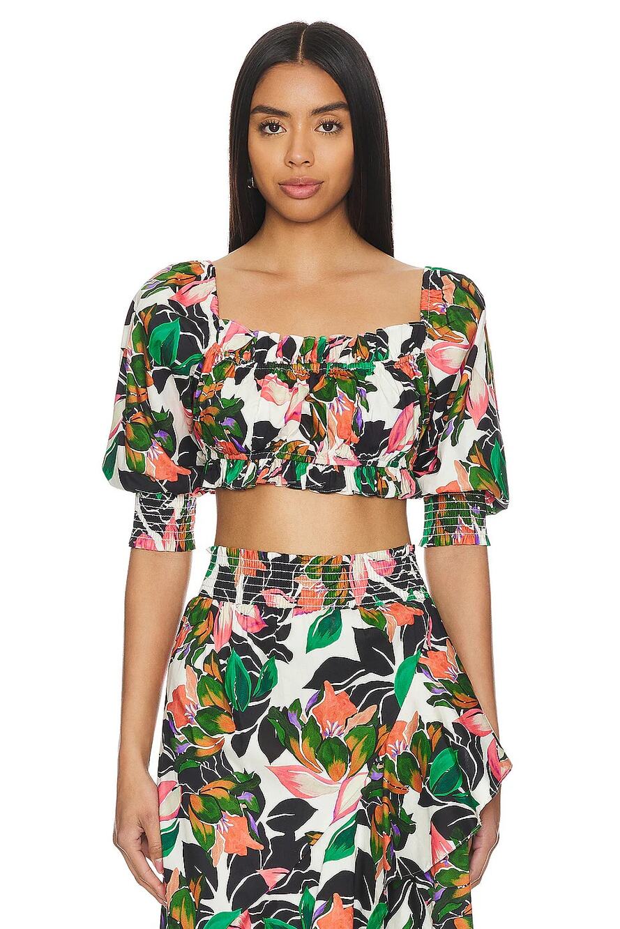 NWT Misa Los Angeles Florian Smocked Puff Sleeve Crop Top Las Palmas XXSmall